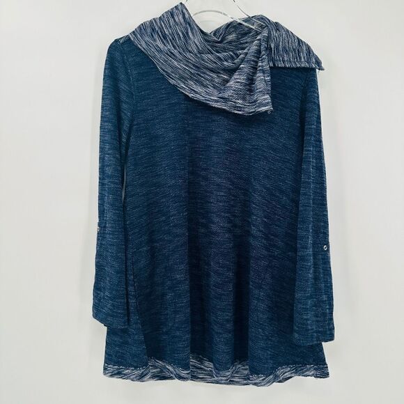 Soft Surroundings Size Medium Blue Heathered Long Sleeve Cowl Neck Tunic Top - Picture 1 of 8